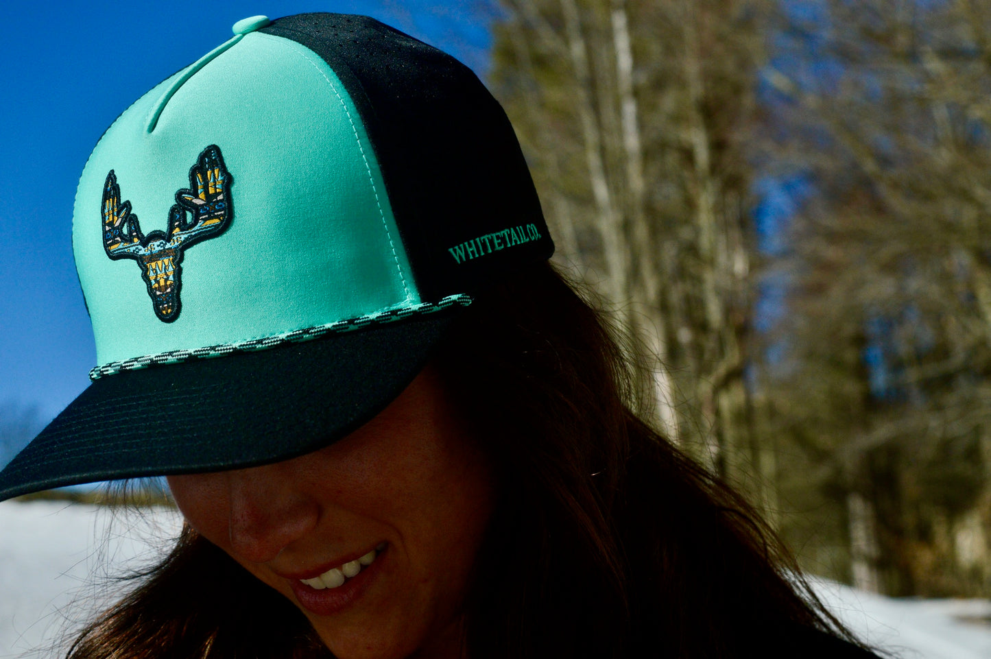 Whitetail Co. Western Buck Skull Teal Low/Mid Profile Trucker