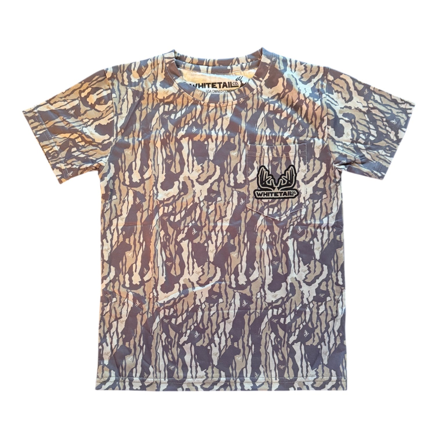 Whitetail Co. Youth Old Tree Bark Camo Faded Pocket Tee
