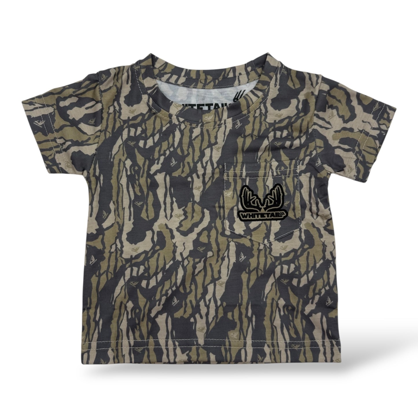 New !!! Whitetail Co. Toddler Old Tree Bark Camo Faded Pocket Tee