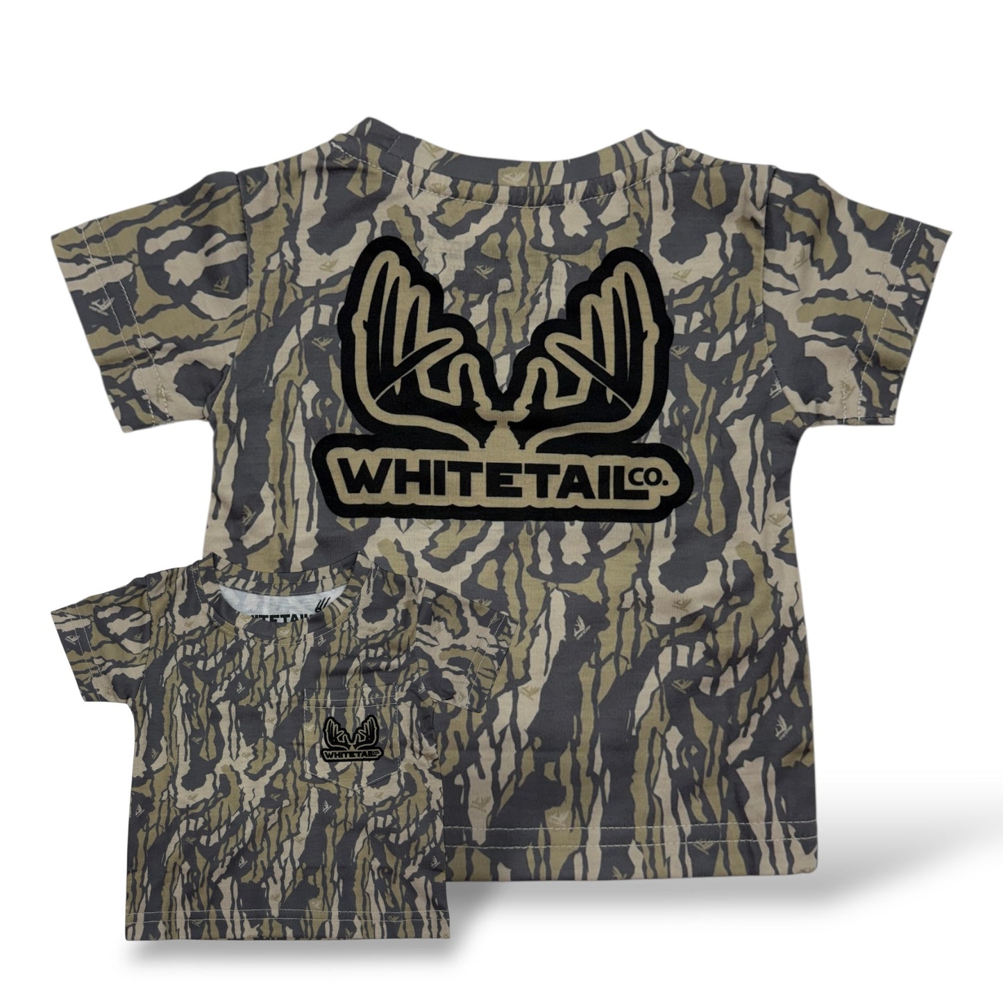 New !!! Whitetail Co. Toddler Old Tree Bark Camo Faded Pocket Tee