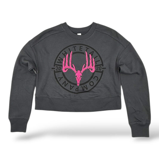 Whitetail Co. Pink Skull Crop Sweatshirt