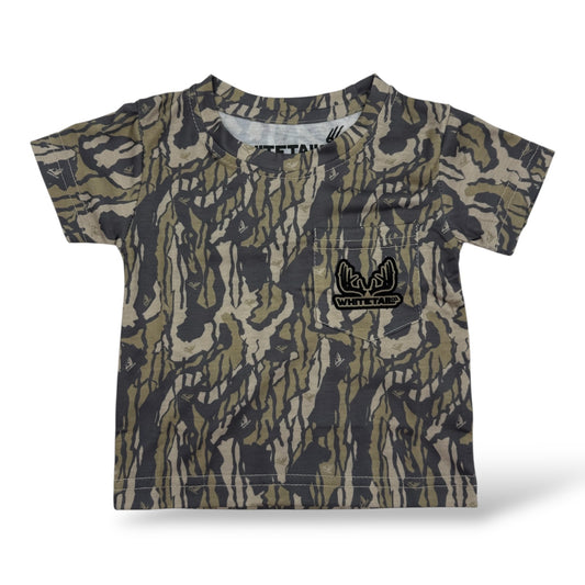 New !!! Whitetail Co. Toddler Old Tree Bark Camo Faded Pocket Tee