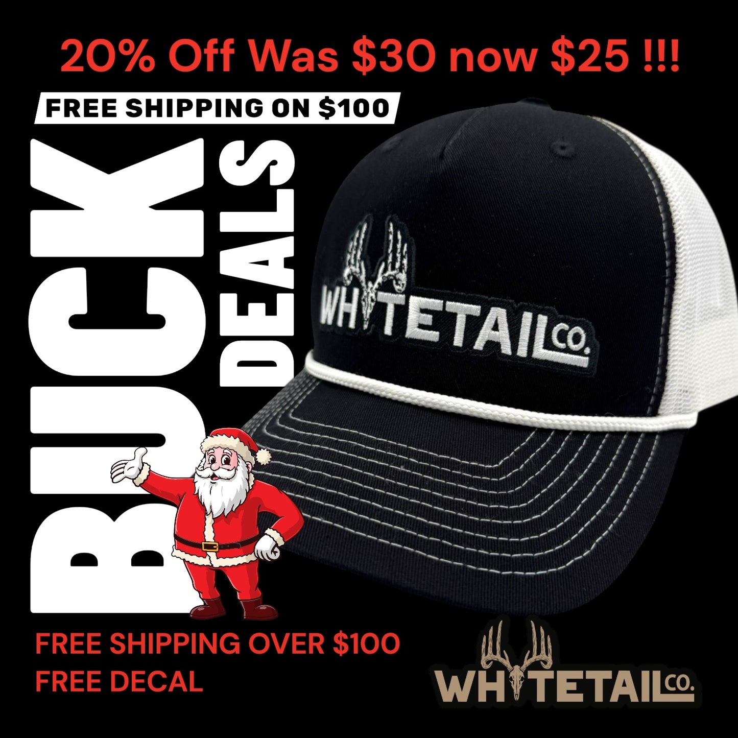 Whitetail Co. Logo Trucker Ropy Black/White