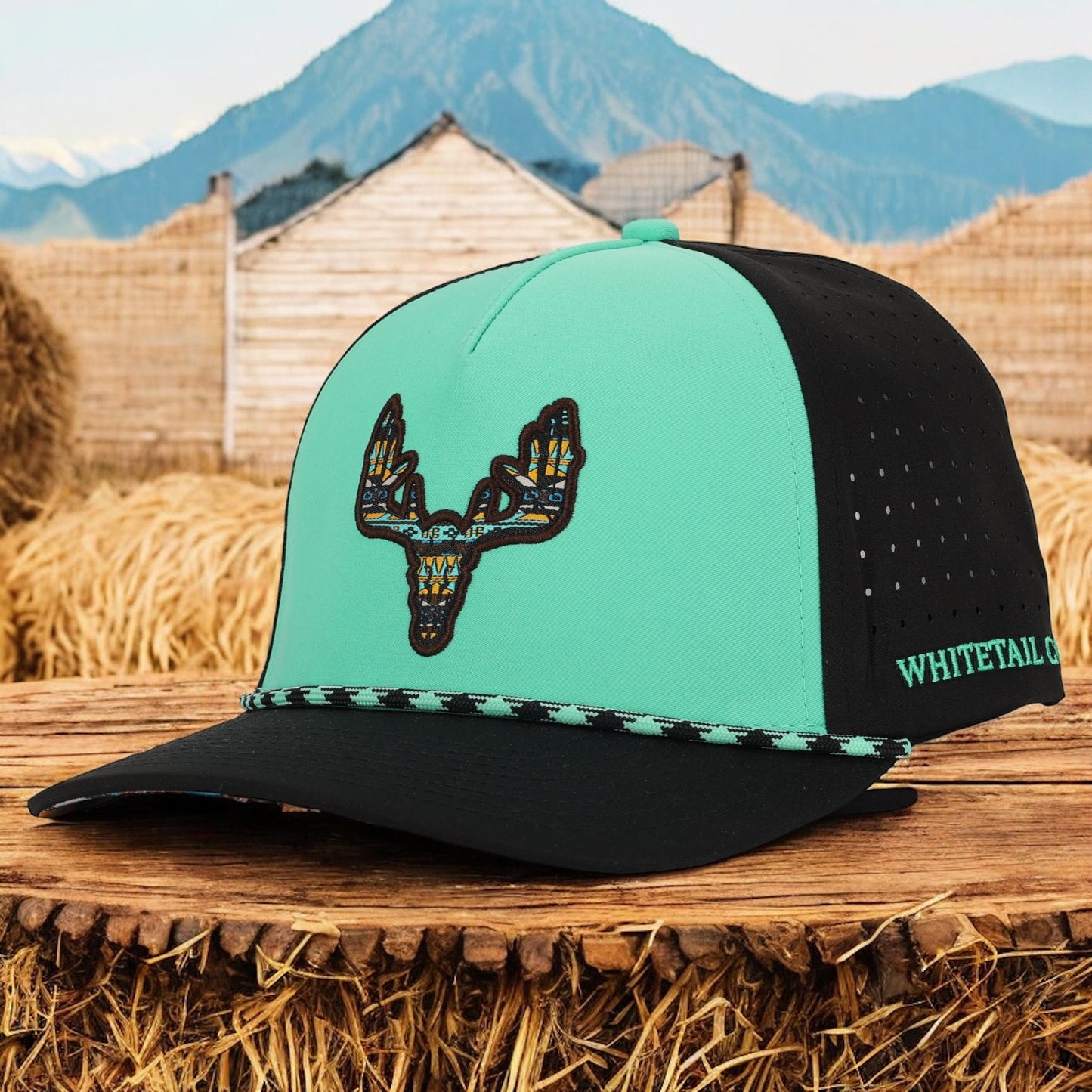 Whitetail Co. Western Buck Skull Teal Low/Mid Profile Trucker