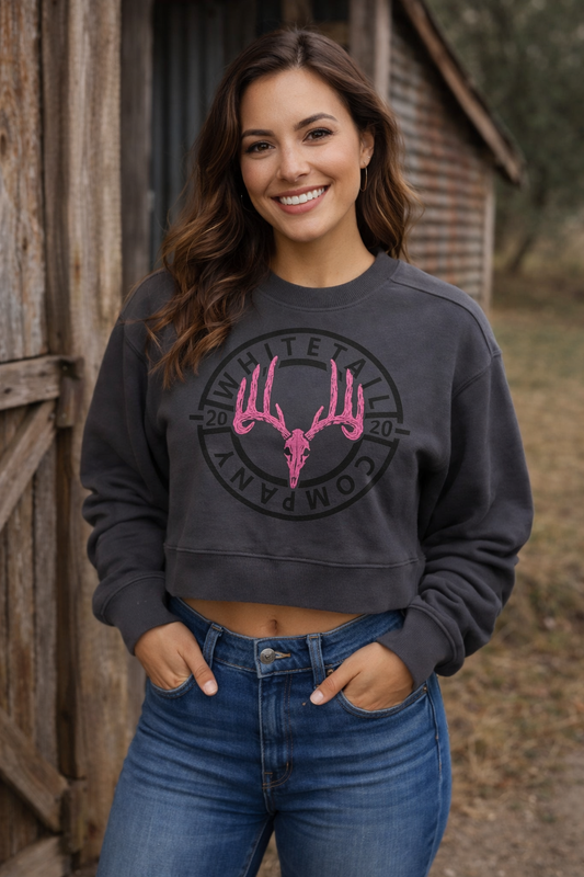 Whitetail Co. Pink Skull Crop Sweatshirt