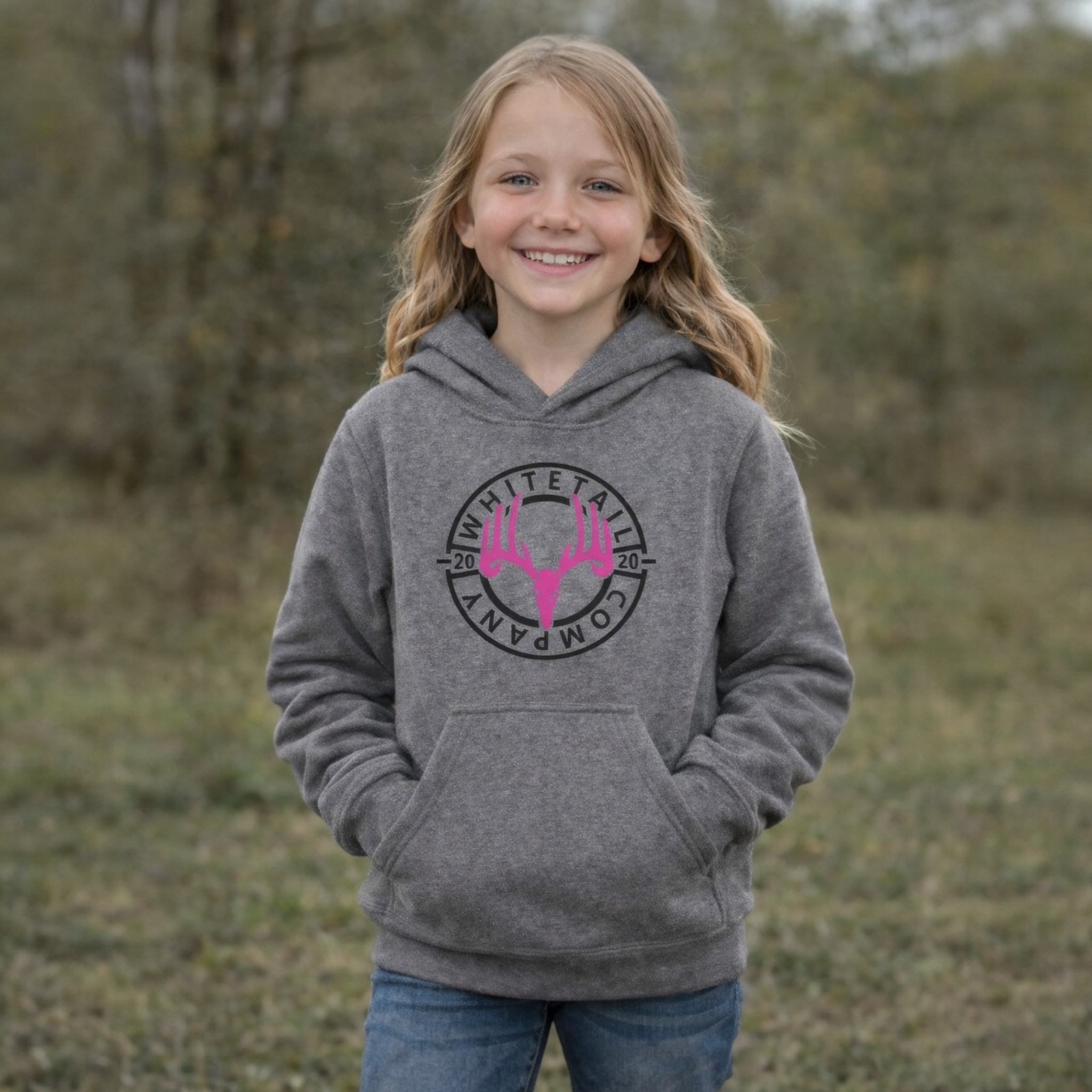 Whitetail Co. Youth Fleece Hoodie Graphite Heather/Pink