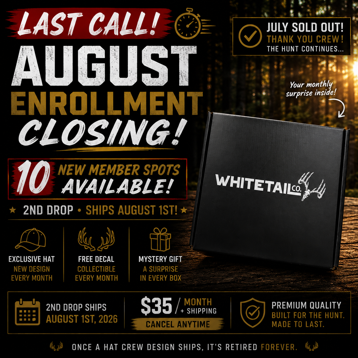 Whitetail Co. August 26  Hat Crew   [VERY LIMITED]